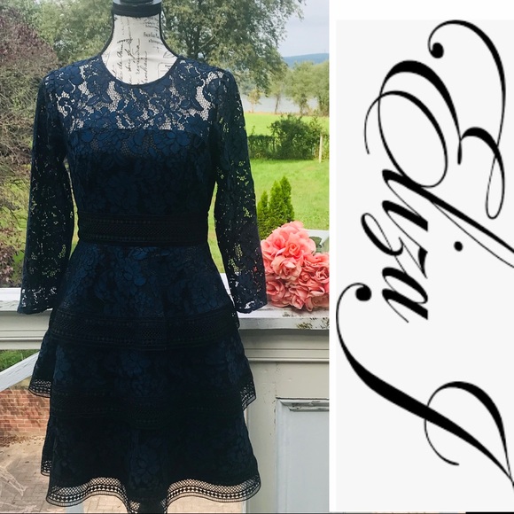 Eliza J Dresses & Skirts - ELIZA J Lace Fit & Flare Dress Navy & Black Sz 6